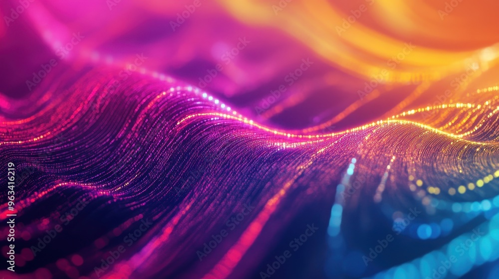 Poster data connections - abstract background of vibrant colorful curves symbolizing network communication