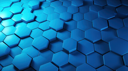 Blue hexagon background. Close-up Hexagonal shapes. Honeycomb pattern. Technology, digital and futuristic design. Polygonal, geometric wallpaper.