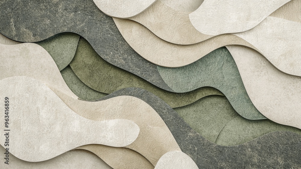 Poster green and beige textured layers are overlapping creating a modern and elegant composition. the shape