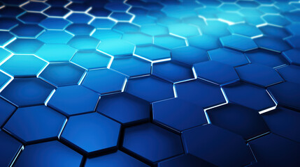 Blue hexagon background. Close-up Hexagonal shapes. Honeycomb pattern. Technology, digital and futuristic design. Polygonal, geometric wallpaper.