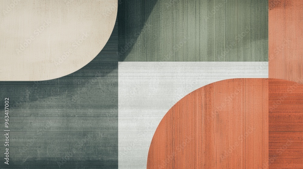 Poster abstract background showing a minimalist geometric design using wood and concrete textures, creating