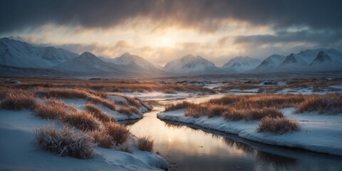 Stark and dramatic beauty of snowy arctic landscapes.