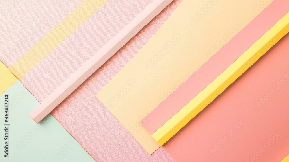 Aufkleber minimal geometric composition featuring pastel colored paper sheets, creating a harmonious and visua