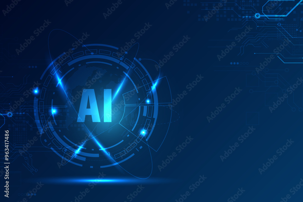 Poster abstract futuristic digital and technology on dark blue color background. ai(artificial intelligence