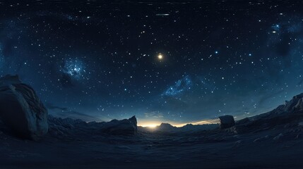360-degree environment map of a starry night sky, with soft lighting and detailed stars concentrated in the upper left corner, creating a calm ambiance