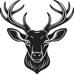 Vector art illustration of a deer head silhouette set against a clean white background