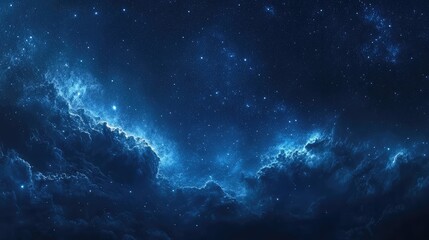 HDR panorama of a starry night sky, with a detailed blue background, stars in the upper left, and soft lighting creating an elegant atmosphere