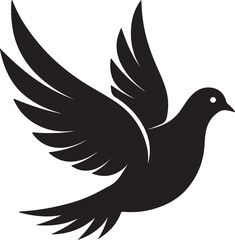 A vector-style silhouette of a dove in black and white, embodying the essence of peace and freedom in a simple form