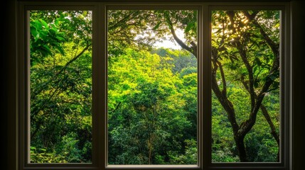 Outside the window is a forest, a concept of nature
