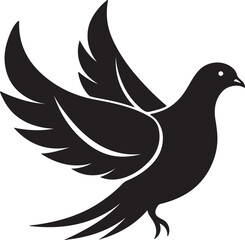 A vector-style silhouette of a dove in black and white, embodying the essence of peace and freedom in a simple form