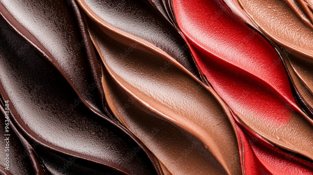 Poster indulge in rich chocolate and strawberry textures blending into a mesmerizing pattern. perfect for f