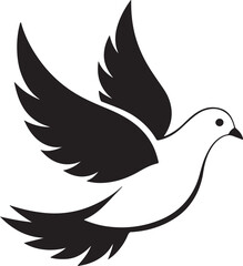 A vector-style silhouette of a dove in black and white, embodying the essence of peace and freedom in a simple form
