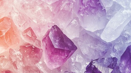 Fototapeta premium Amethyst crystal texture with a gradient of pink, purple, and violet colors, creating an abstract background with a mystical and spiritual mood