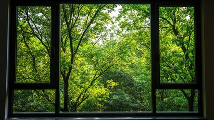 Outside the window is a forest, a concept of nature
