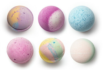 Bath Bomb Set, Top View, Isolated on White Background