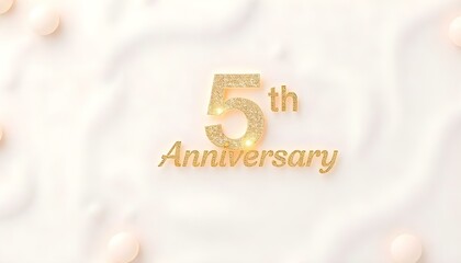 5th Anniversary letter manipulation with transparent soap bubbles floating on a soft  background