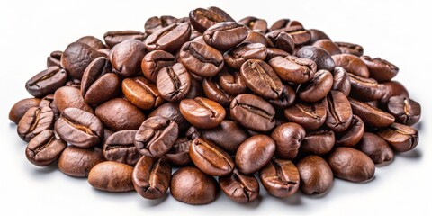 Obraz premium Close-up of Roasted Coffee Beans on White Background, Coffee Beans, Roast, Caffeine