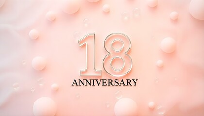 18th Anniversary letter manipulation with transparent soap bubbles floating on a soft  background