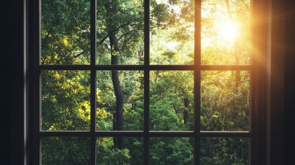 Outside the window is a forest, a concept of nature