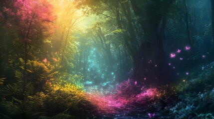 Fototapeta premium Luminous Enchanted Forest Radiating Mystical Energy and Chromatic Brilliance
