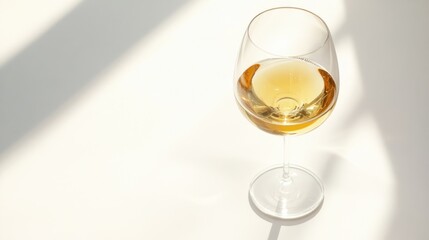 A Glass of White Wine with Sunlight Illuminating It