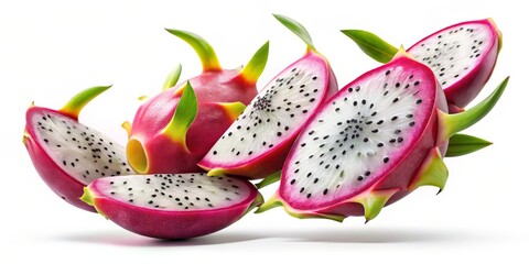 Dragon Fruit Slices - 3D Render, Isolated, White Background, Tropical Fruit, Exotic, Delicious, Vitamins