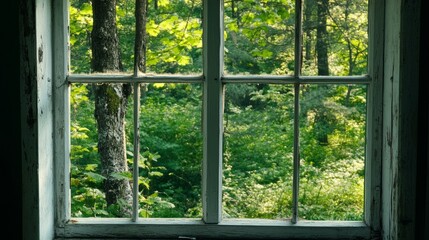 Outside the window is a forest, a concept of nature
