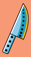 Knife with big steel blade doodle style isolated vector illustration.