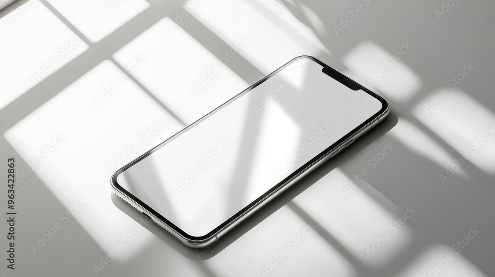 Poster a smartphone lying on a white surface with window shadows