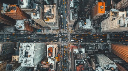 Aerial View of Cityscape with Intersecting Streets and Traffic