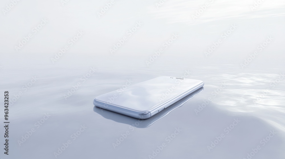 Poster Silver Smartphone Floating on a Smooth Surface