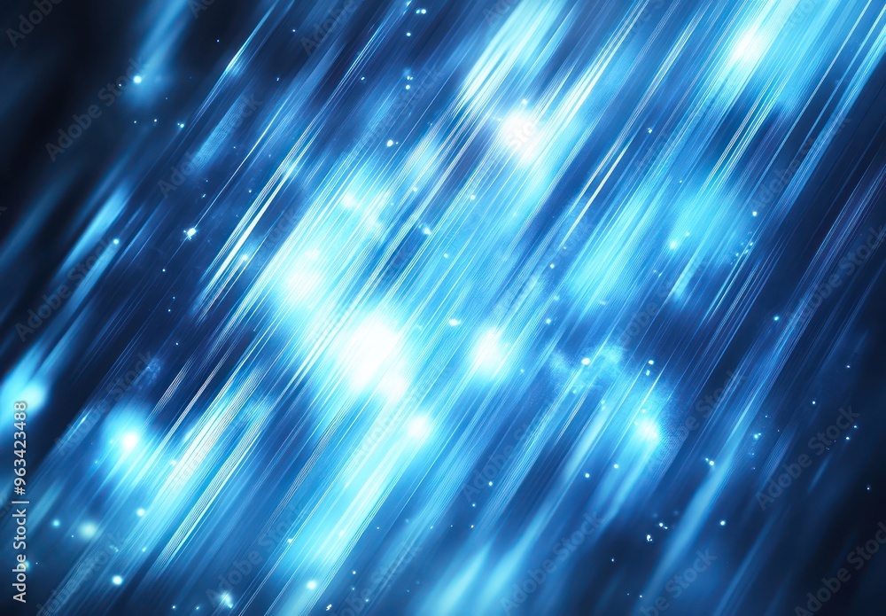 Poster abstract blue background with blurred vertical lines and light rays