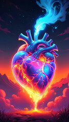 Obraz premium A big blow mesmerizing burning heart in the sky
