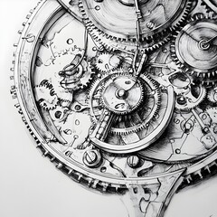 Naklejka premium Intricately Sketched Vintage Clockwork Mechanism with Intertwined Components