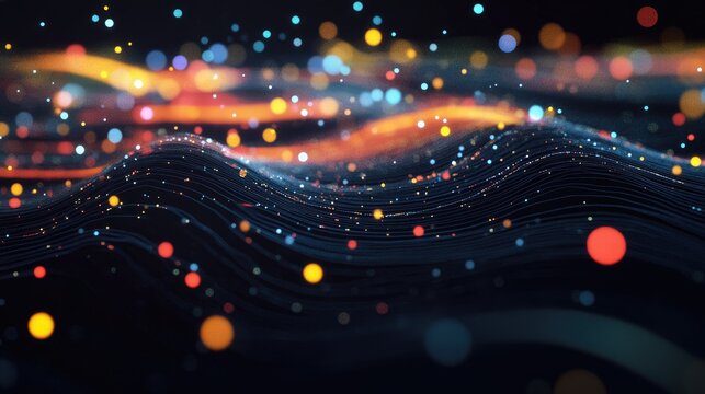 A 3D scatter plot with various data points floating in space, emphasizing trends in data science, statistics, or predictive modeling.