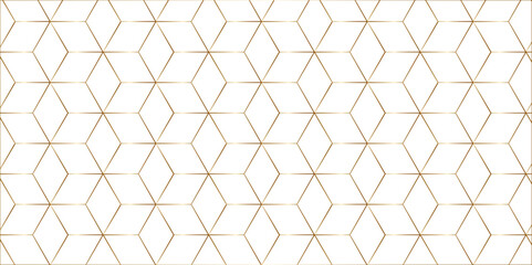 Vector seamless geometric pattern with triangles hexagon honeycomb emboss gold line cube texture design.  