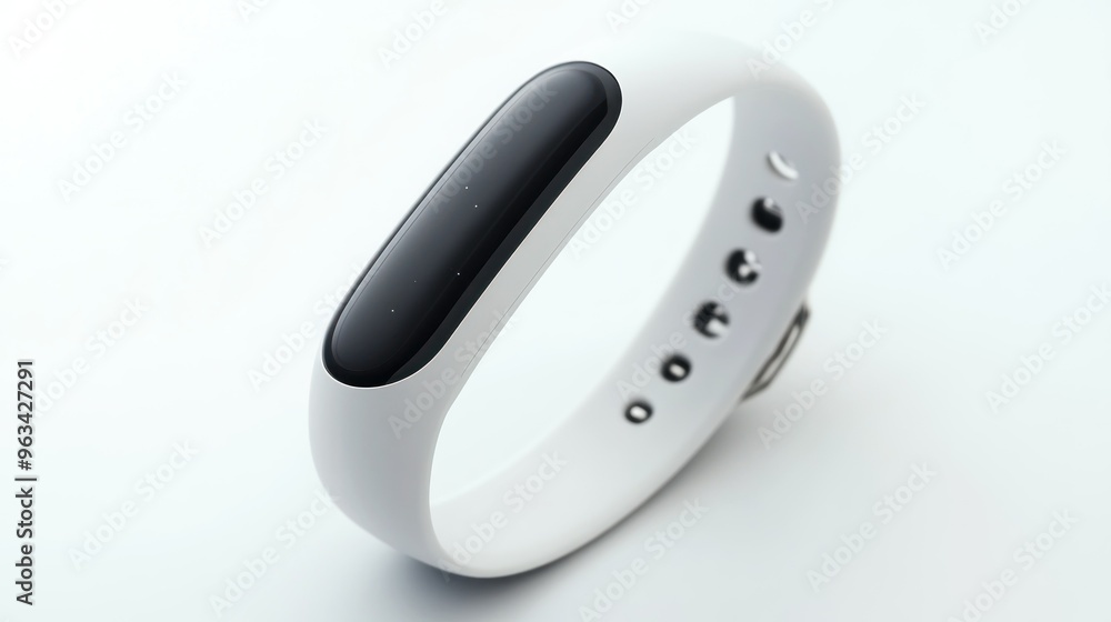 Poster white fitness tracker with black display and buttons