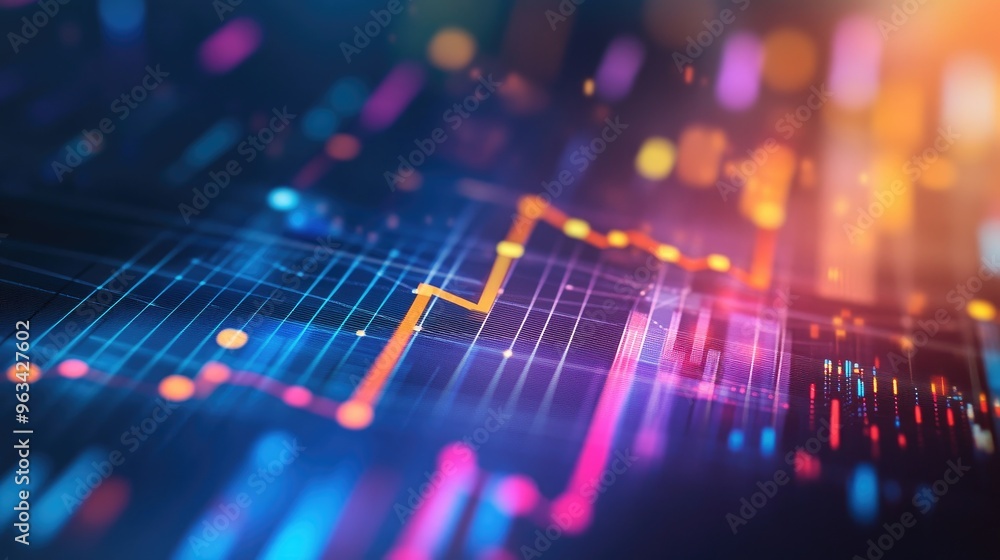 Poster a close-up of a business line graph showing upward trends, with vibrant colors and clear data points