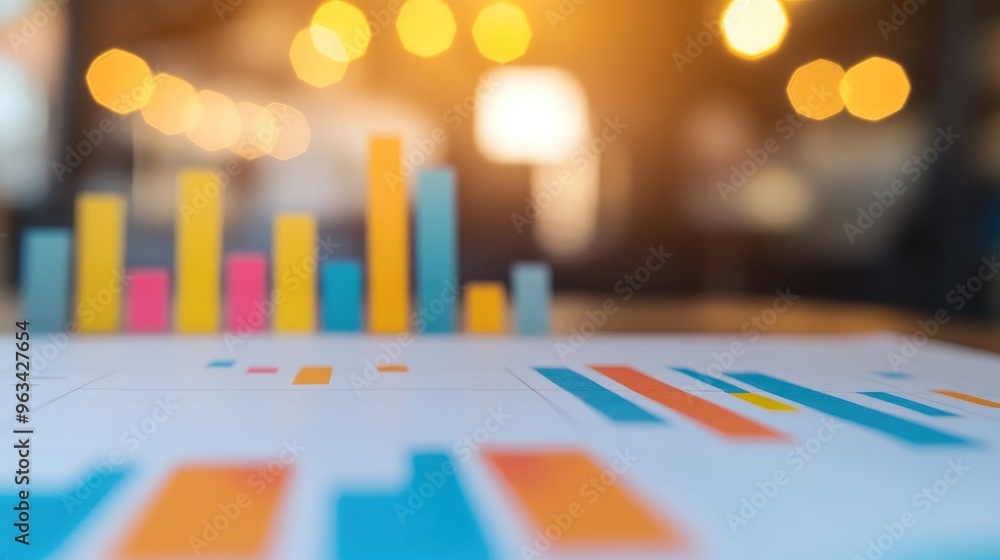Poster a close-up of a business line graph showing upward trends, with vibrant colors and clear data points