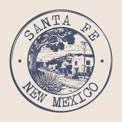 Fototapeta premium Santa Fe, New Mexico Stamp City Postmark. Silhouette Postal Passport. Round Vector Icon. Vintage Postage Design. 