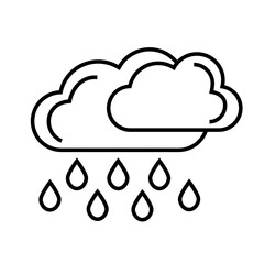 Vector weather line icon with clouds and raindrops isolated on white background.

