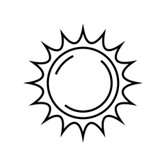 Cartoon shining sun line icon isolated on a white background.	