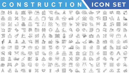 construction simple line isolated icon collection. Editable Stroke. Repair, Renovation, Work Tools, Materials