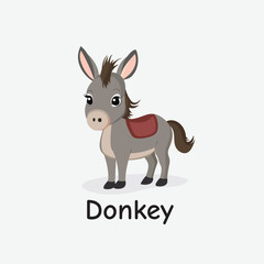 Donkey Cartoon Vector Illustration for Kids Learning, Posters, Cards, and Sublimation Prints on White Background