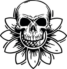 Flat isolated creepy skull sunflower. Halloween skull illustration vector