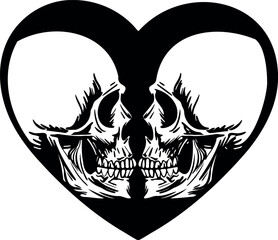 Flat isolated skulls in heart. Halloween skull illustration vector.