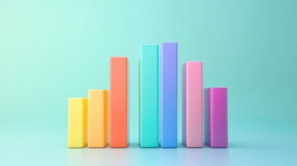 A colorful 3D bar graph with each bar labeled and highlighted, showing clear data growth over time in a clean, minimalistic style.
