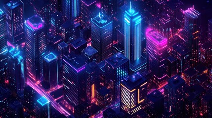 Neon-Lit Skyscrapers in a Futuristic Cityscape