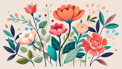 Minimalist water color flowers vector art illustration