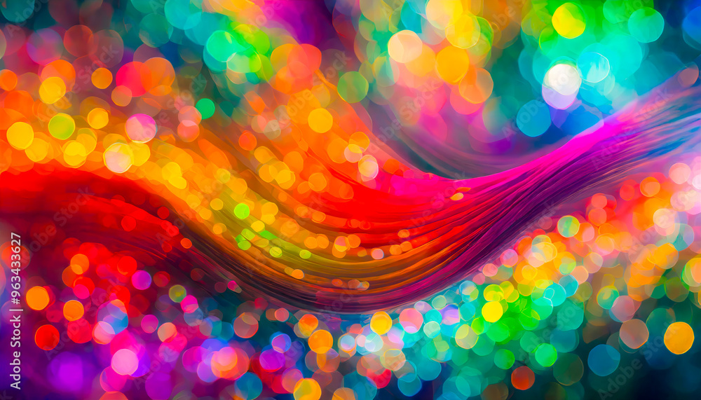 Wall mural abstract and colorful rainbow pattern of iridescent organic shapes with soft flowing movement and bo